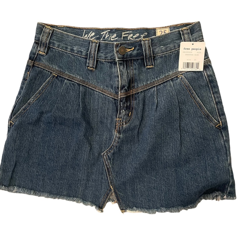 NWT* Free People Blue Sidecar Denim Mini Skirt Saratoga Blue Women's Size 25 - Picture 2 of 7